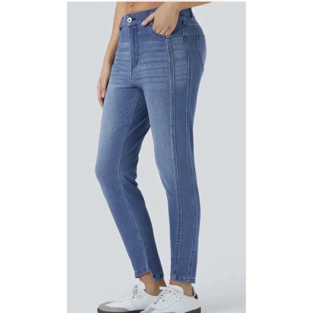 Halara Flex Mid Low-Rise Zipper Pockets Casual Blue Skinny Jeans L NWOT